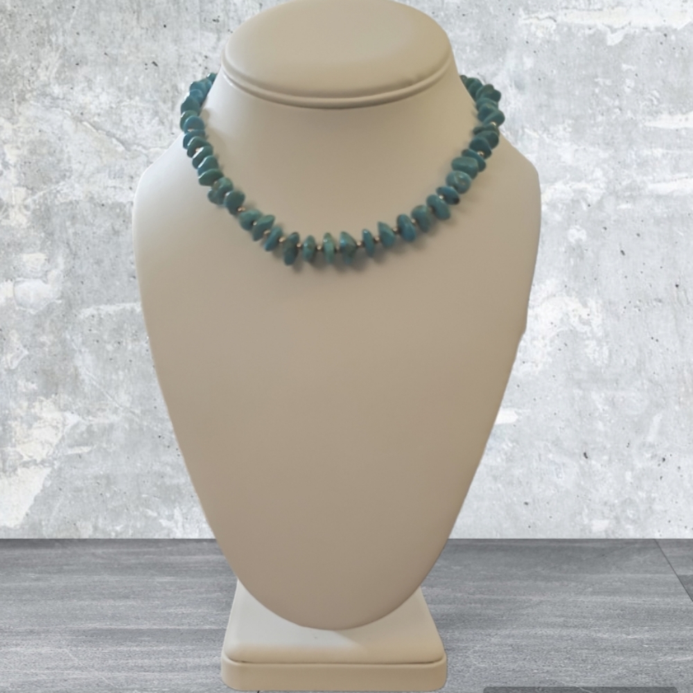 Navajo C. 80's-90's Wind River Trading Blue Morenci Turquoise Chocker Necklace.
